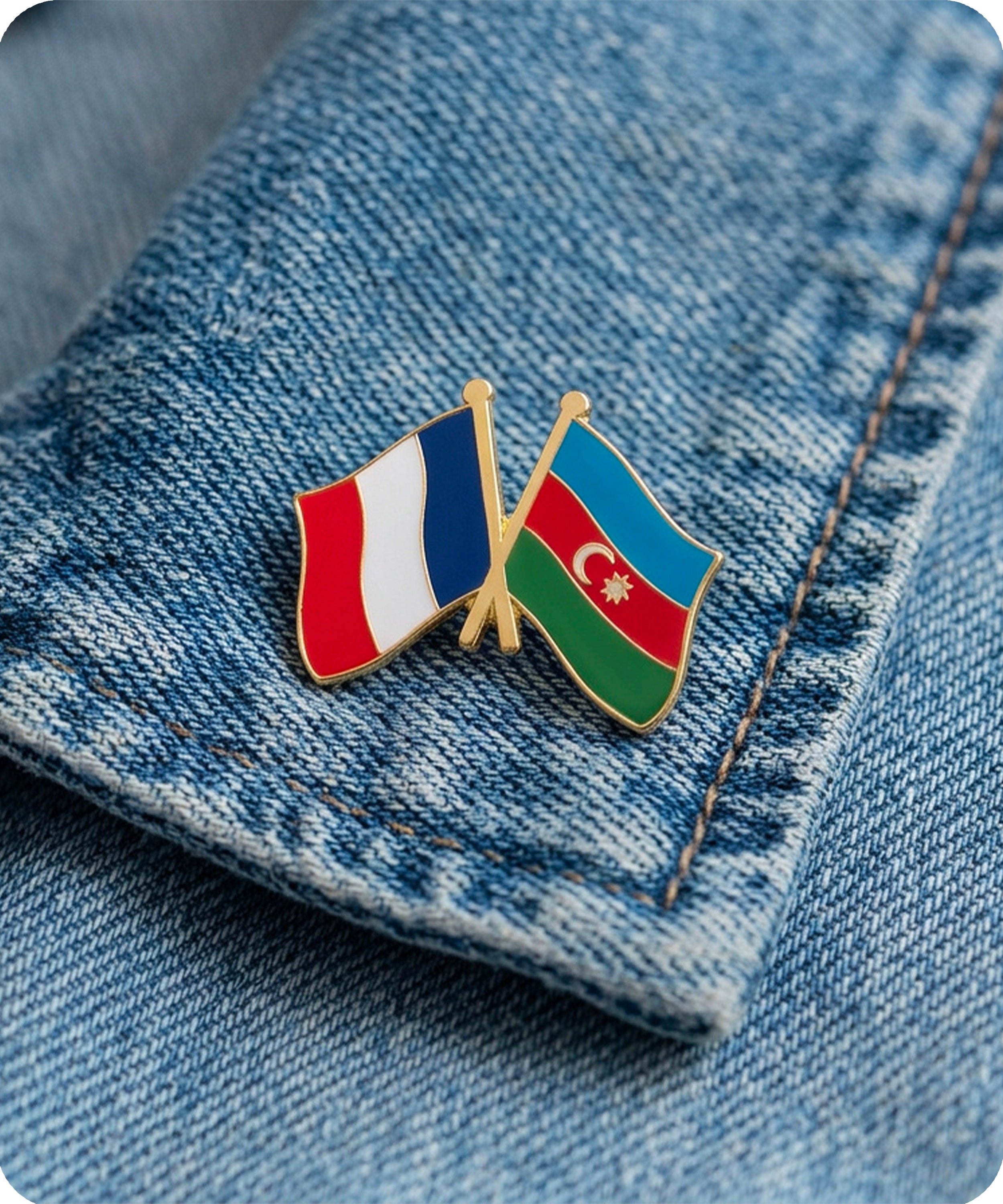 France and Azerbaijan Friendship Flag Enamel Lapel Pin Badge