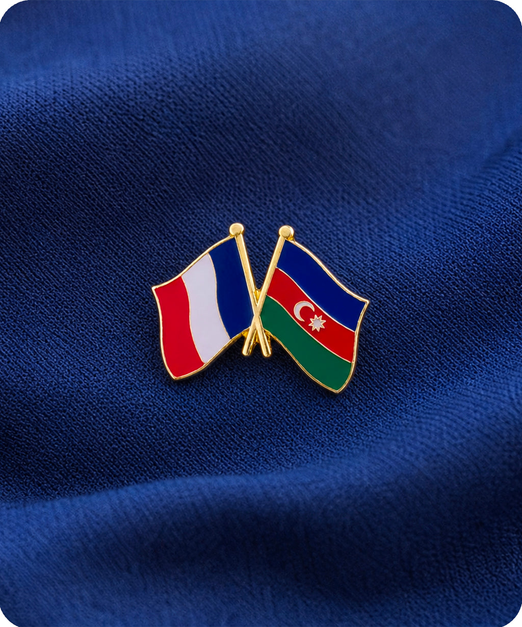 France and Azerbaijan Friendship Flag Enamel Lapel Pin Badge