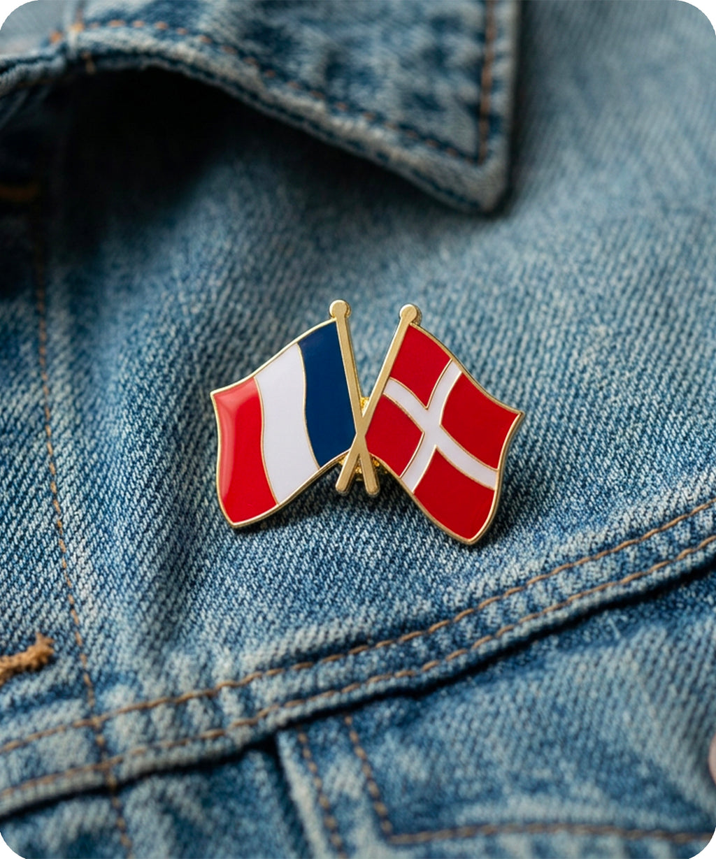 France and Denmark Friendship Flag Enamel Lapel Pin Badge