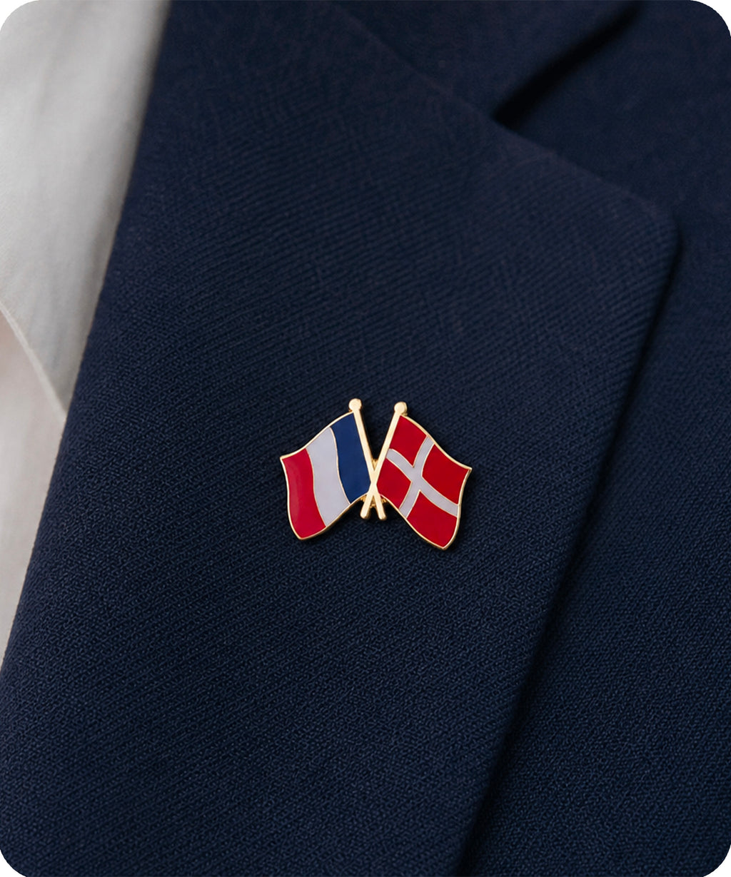 France and Denmark Friendship Flag Enamel Lapel Pin Badge