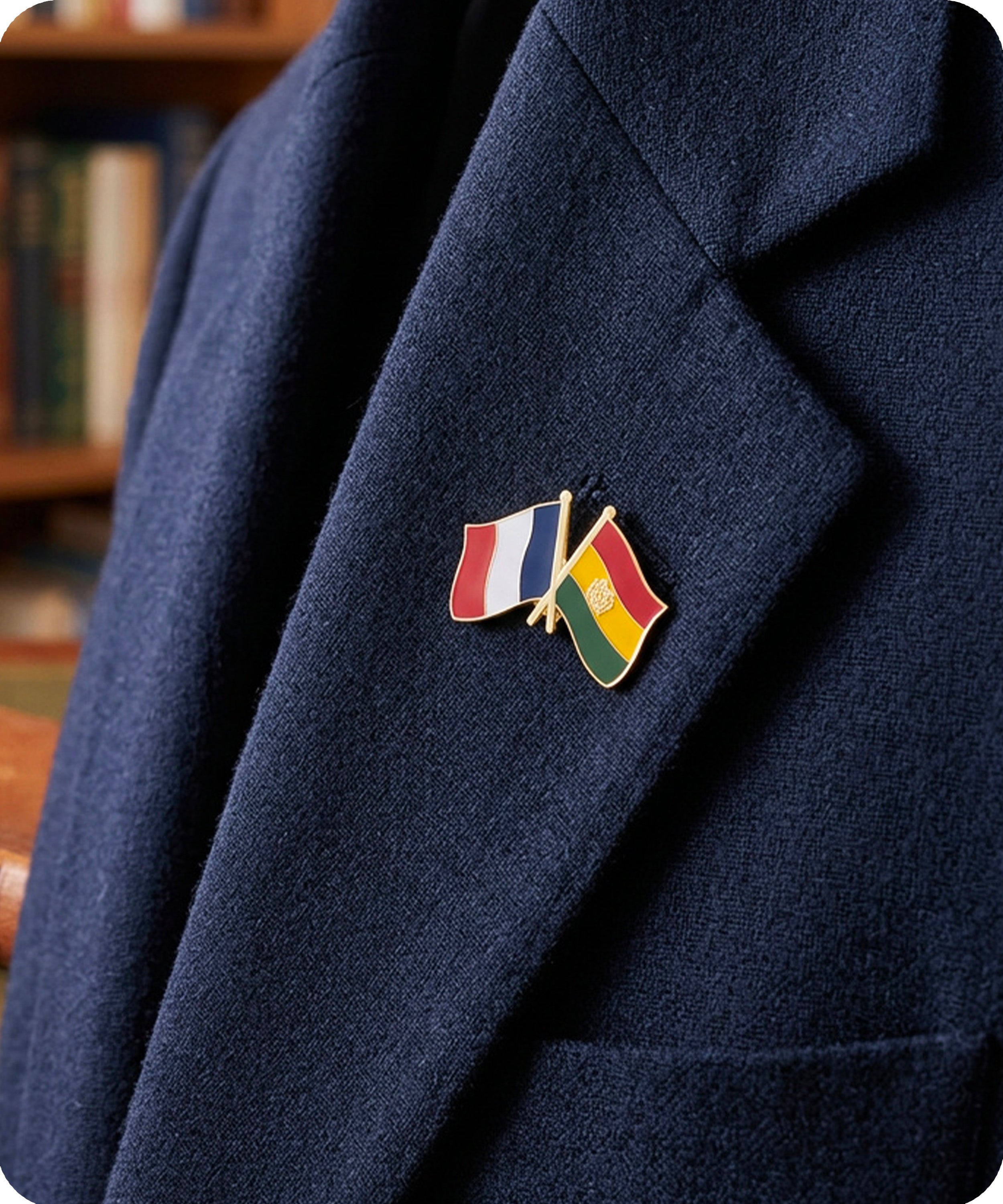 France and Bolivia Friendship Flag Enamel Lapel Pin Badge