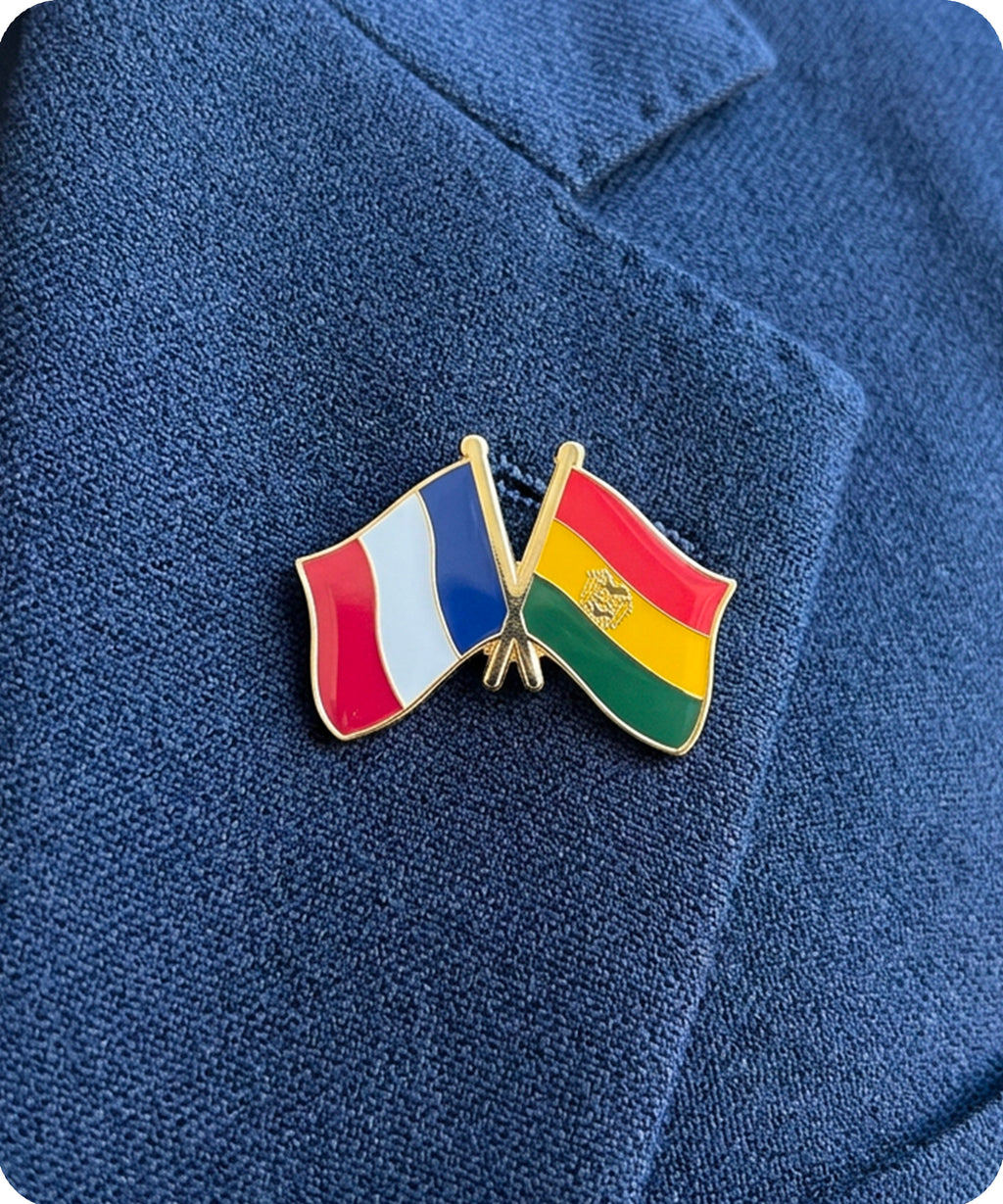 France and Bolivia Friendship Flag Enamel Lapel Pin Badge