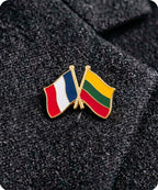 France and Lithuania Friendship Flag Enamel Lapel Pin Badge