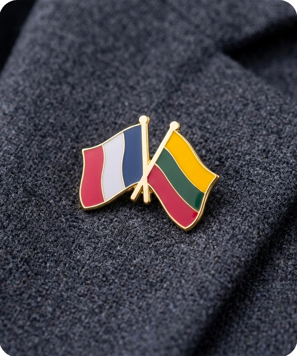 France and Lithuania Friendship Flag Enamel Lapel Pin Badge