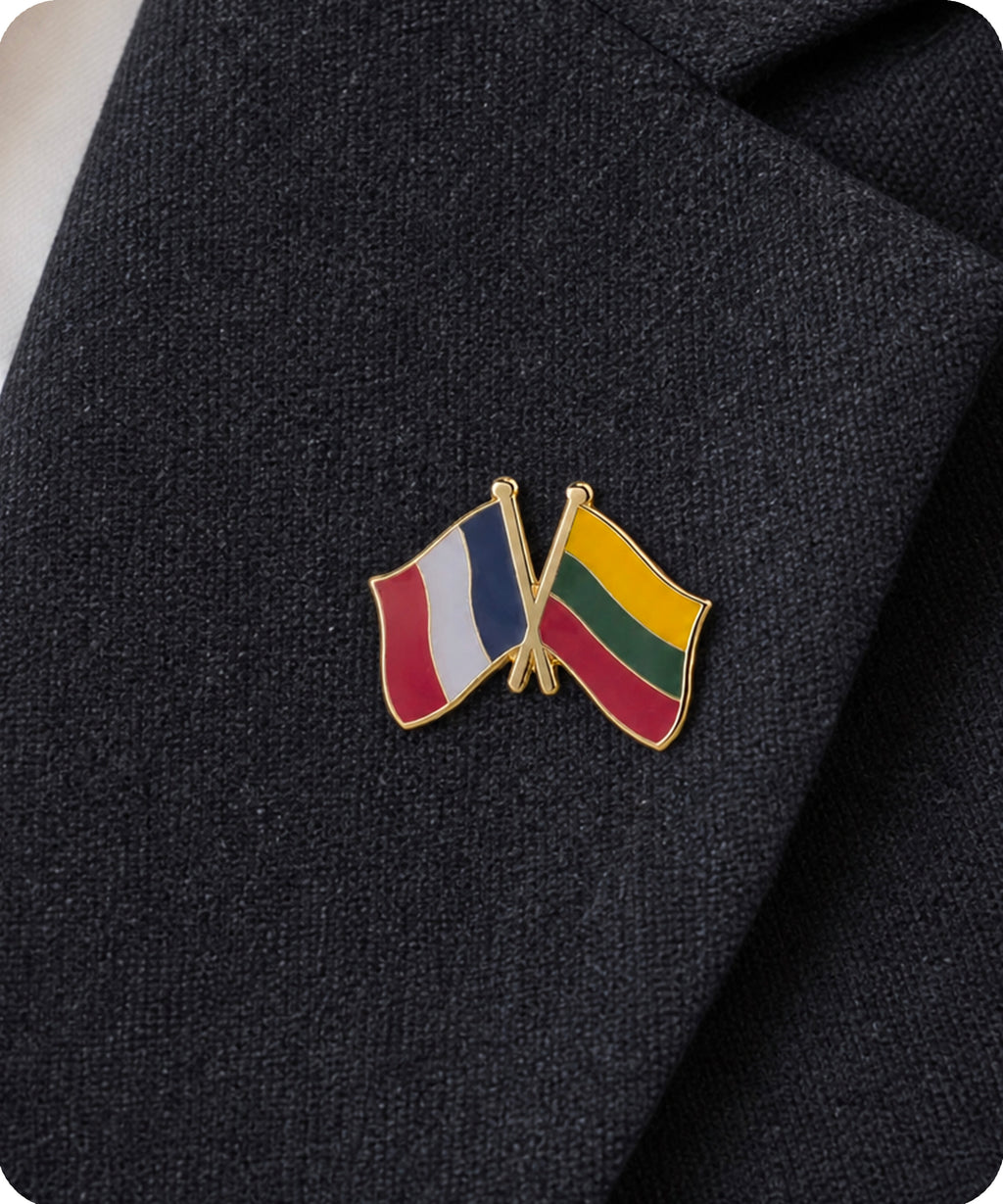 France and Lithuania Friendship Flag Enamel Lapel Pin Badge