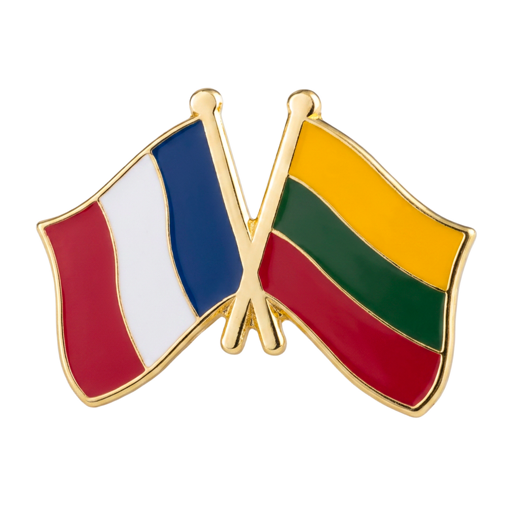 France and Lithuania Friendship Flag Enamel Lapel Pin Badge