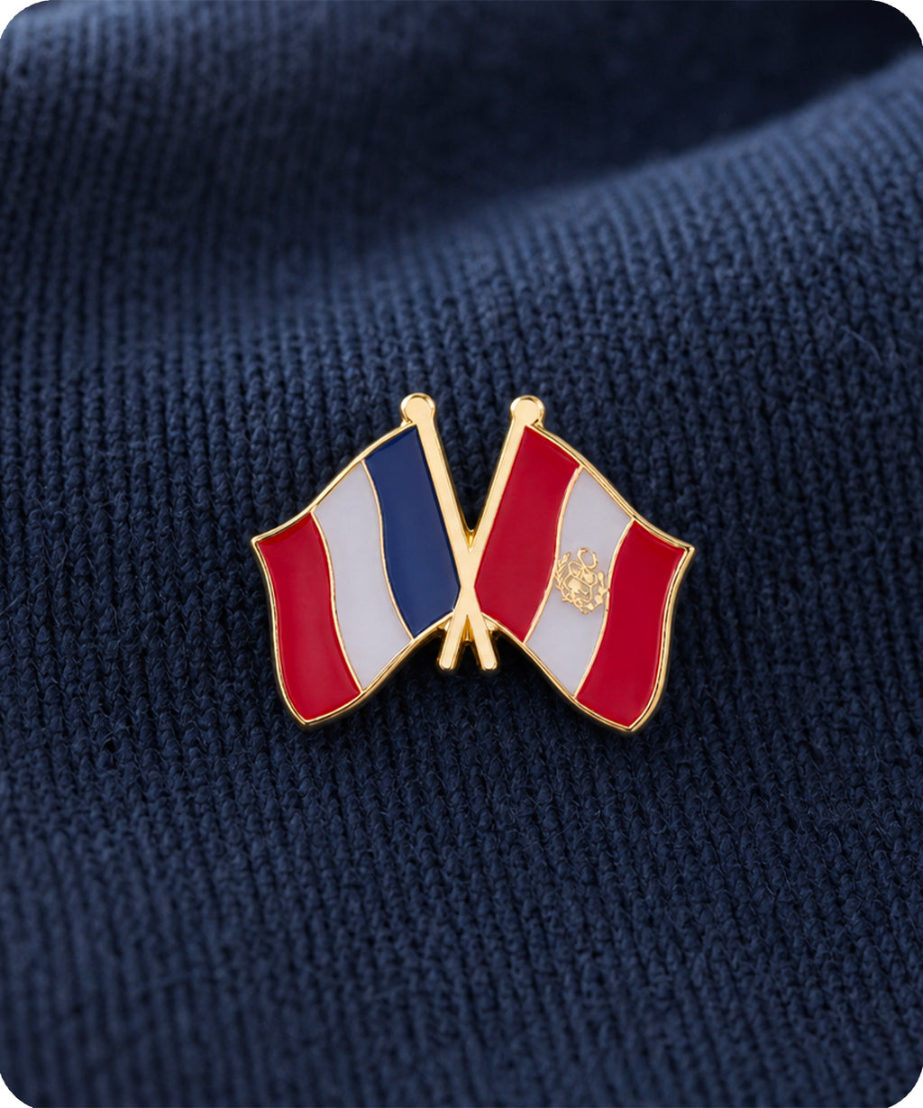 France and Peru Friendship Flag Enamel Lapel Pin Badge