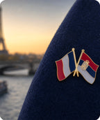 France and Serbia Friendship Flag Enamel Lapel Pin Badge