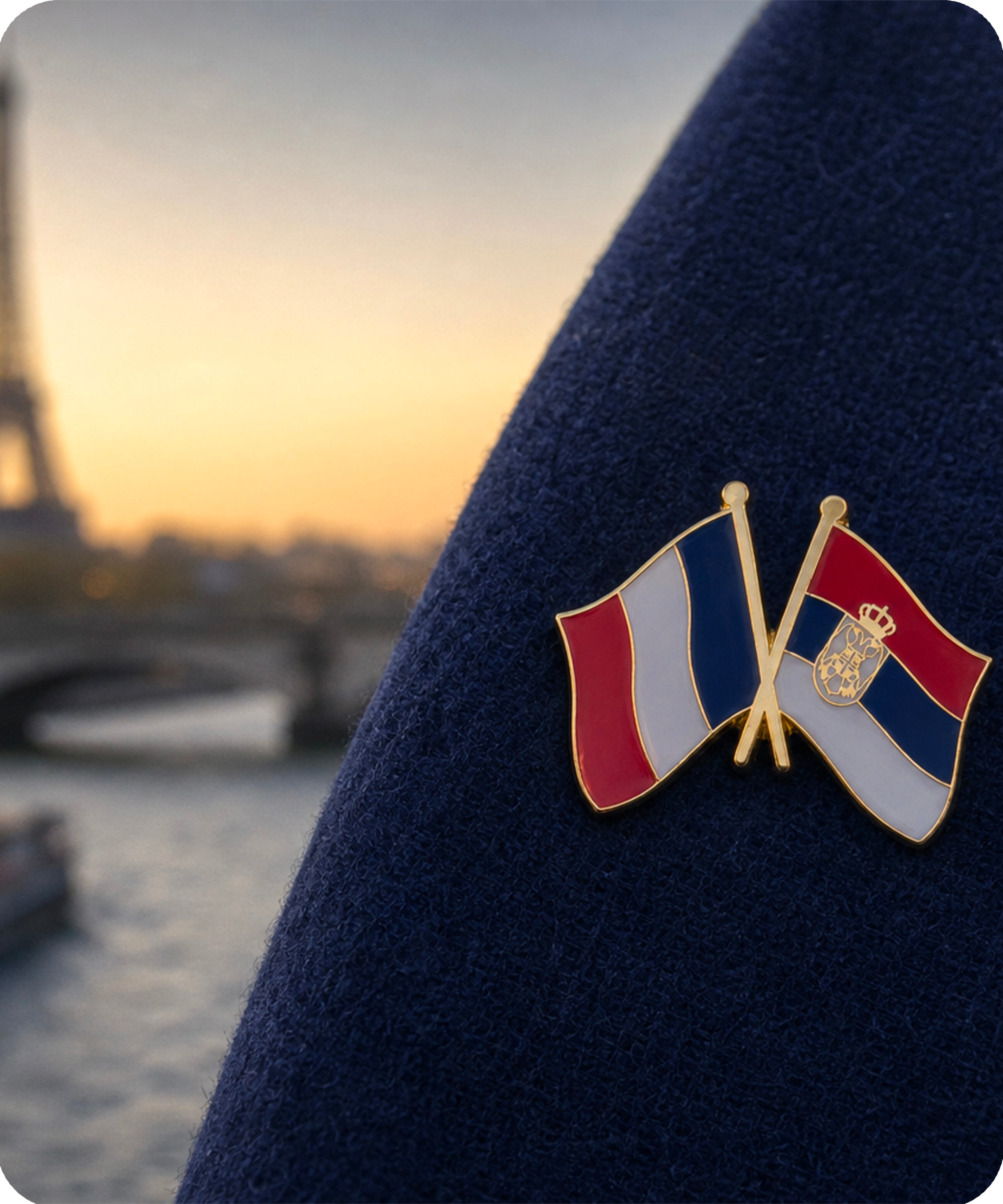 France and Serbia Friendship Flag Enamel Lapel Pin Badge