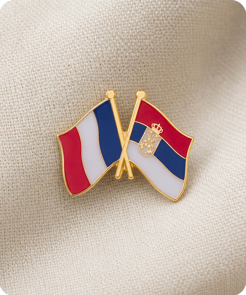 France and Serbia Friendship Flag Enamel Lapel Pin Badge