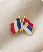 France and Serbia Friendship Flag Enamel Lapel Pin Badge