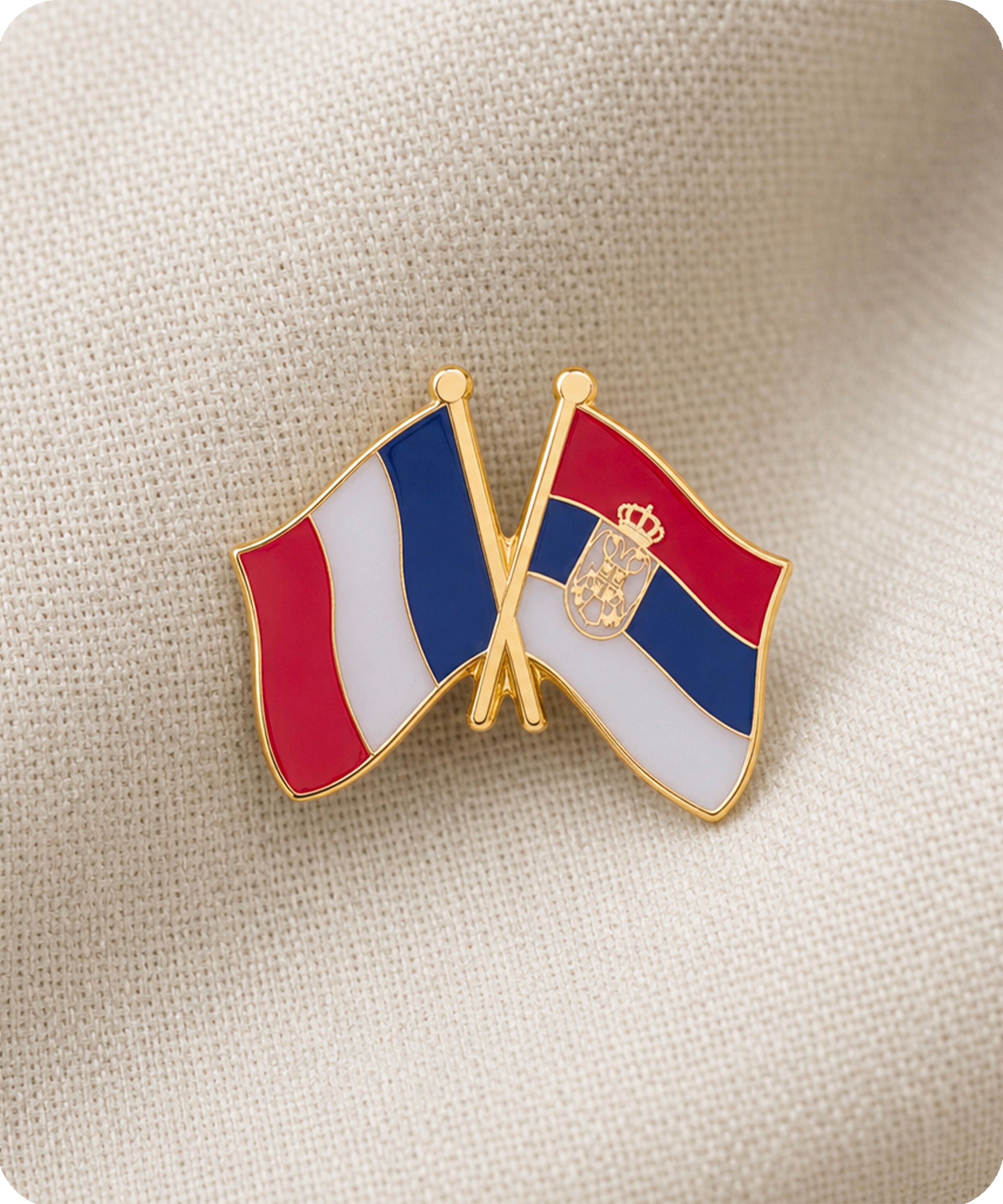 France and Serbia Friendship Flag Enamel Lapel Pin Badge
