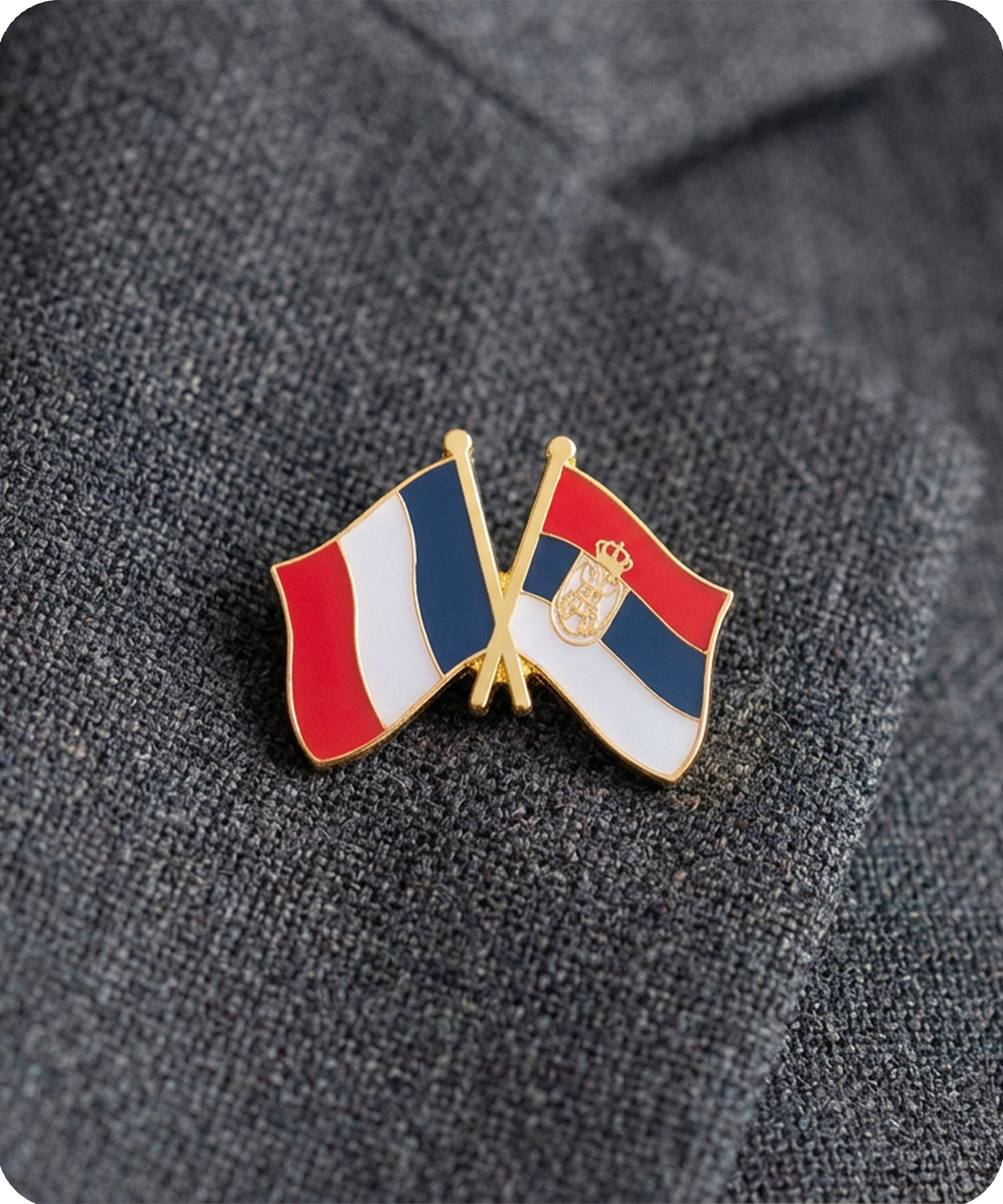 France and Serbia Friendship Flag Enamel Lapel Pin Badge