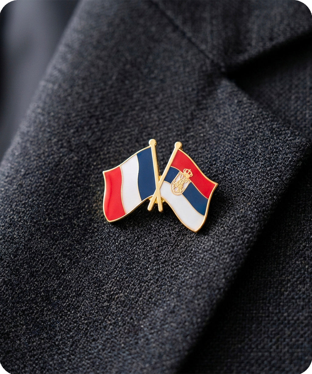 France and Serbia Friendship Flag Enamel Lapel Pin Badge