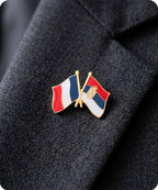 France and Serbia Friendship Flag Enamel Lapel Pin Badge