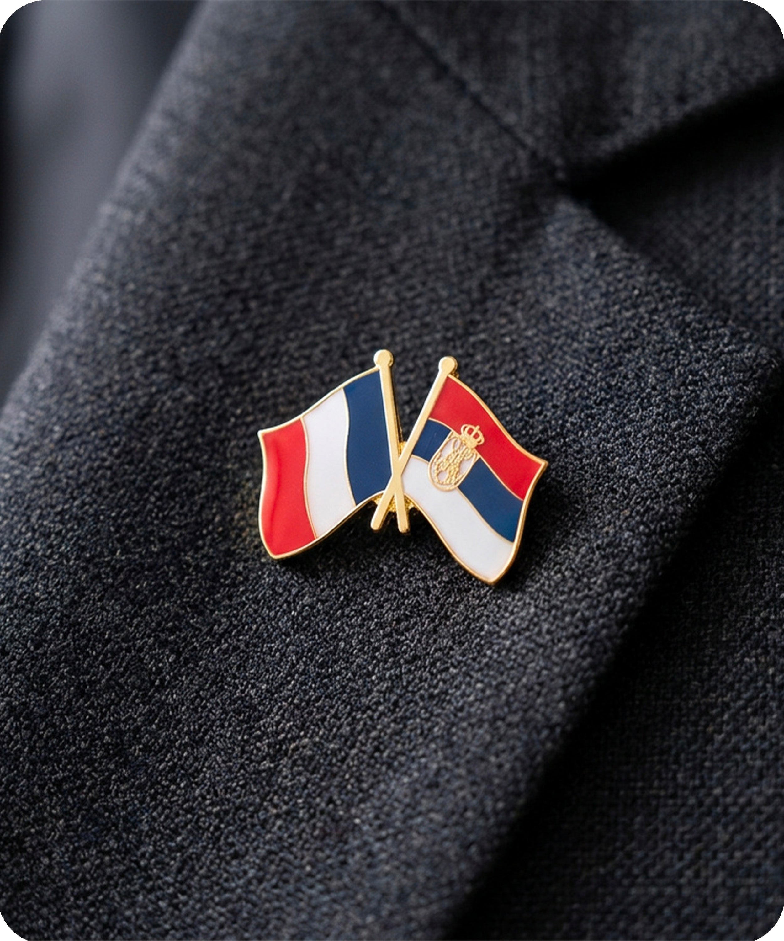 France and Serbia Friendship Flag Enamel Lapel Pin Badge