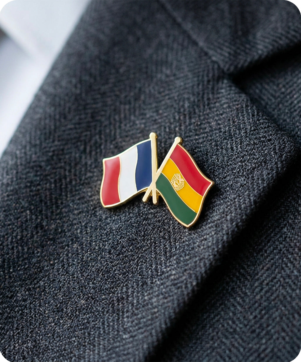 France and Bolivia Friendship Flag Enamel Lapel Pin Badge