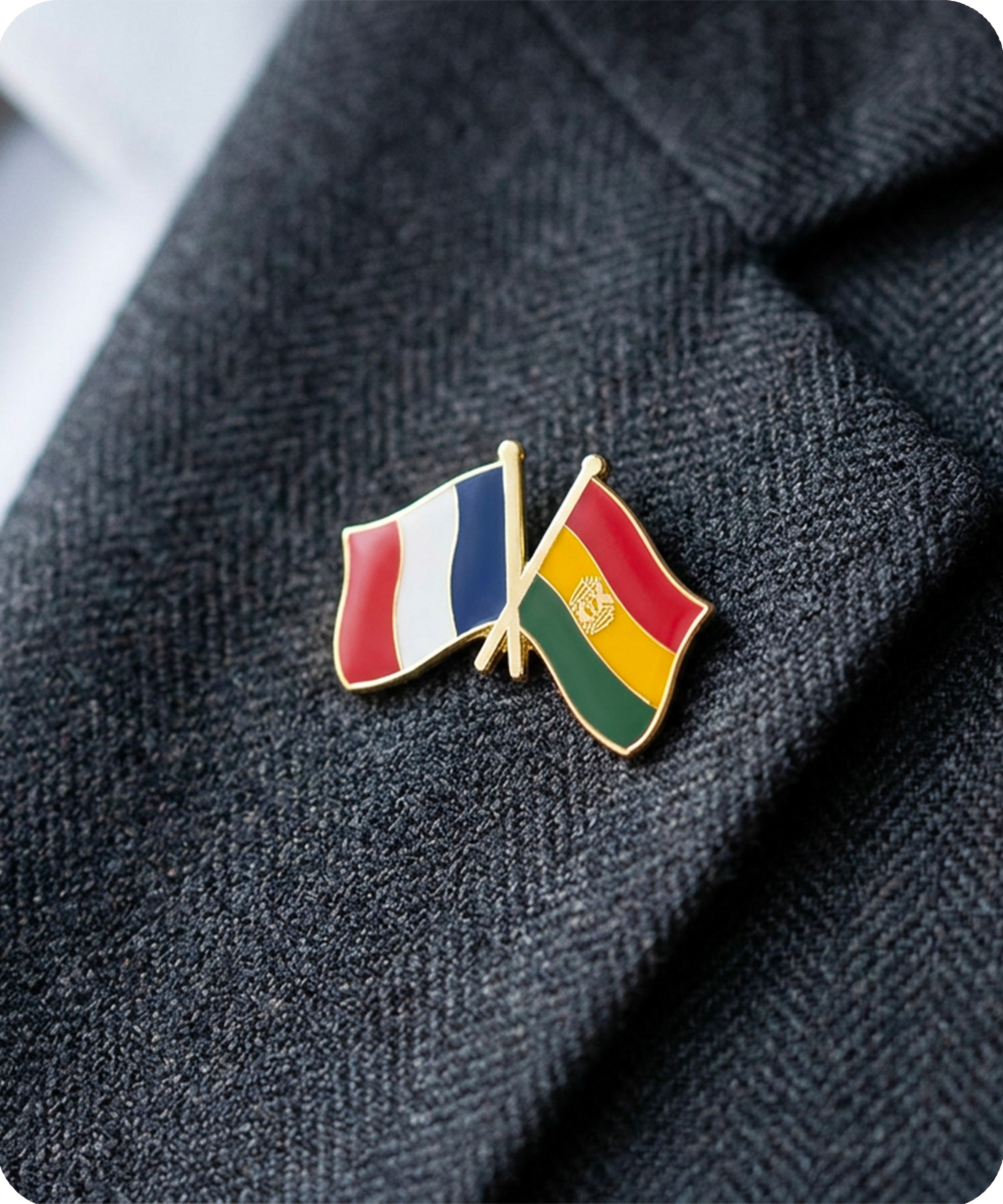 France and Bolivia Friendship Flag Enamel Lapel Pin Badge
