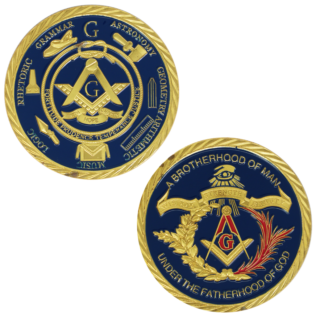Freemasons Blue & Gold Challenge Coin – Symbol of Brotherhood, Wisdom &  Legacy