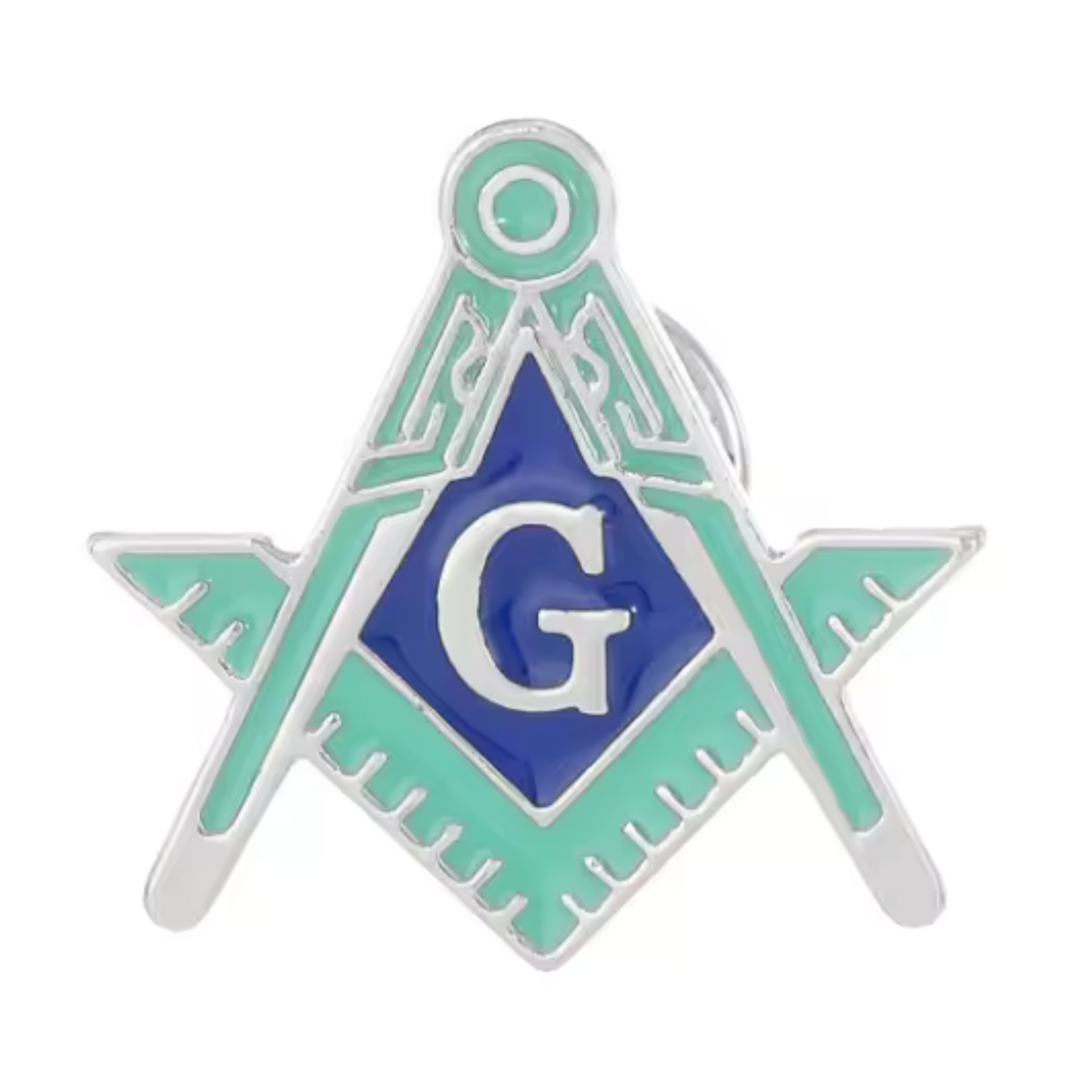 Masonic Silver & Light Green Blue Free Masons Compass Pin Badge Main image