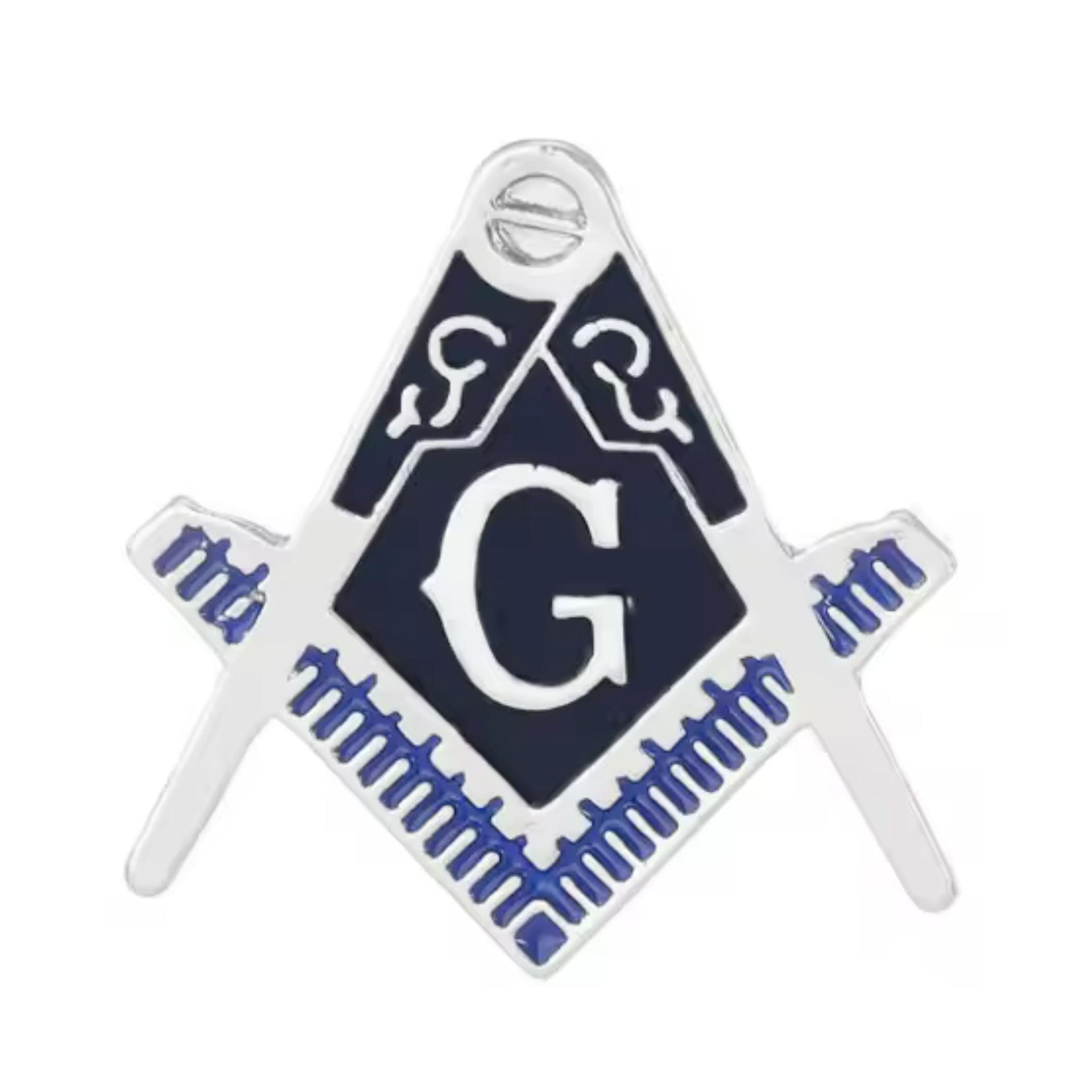 Masonic Silver & Blue Black Free Masons Compass Pin Badge Main image