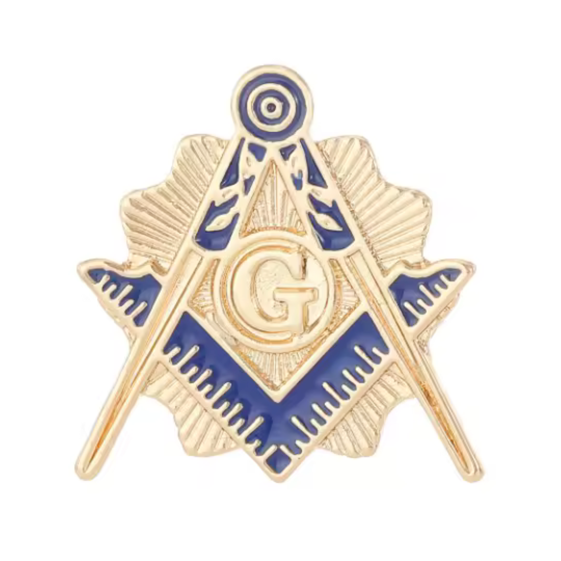 Masonic Gold & Blue Free Masons Compass Pin Badge Main image