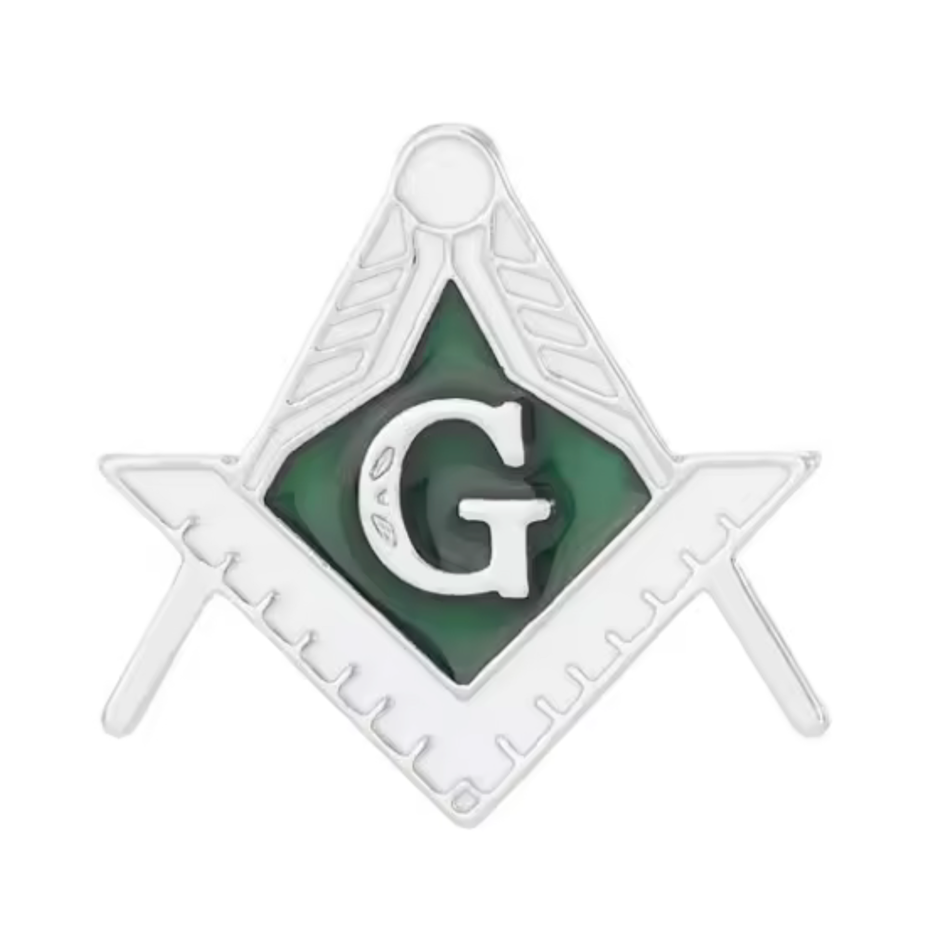 Masonic Silver & Green Free Masons Compass Pin Badge Main image