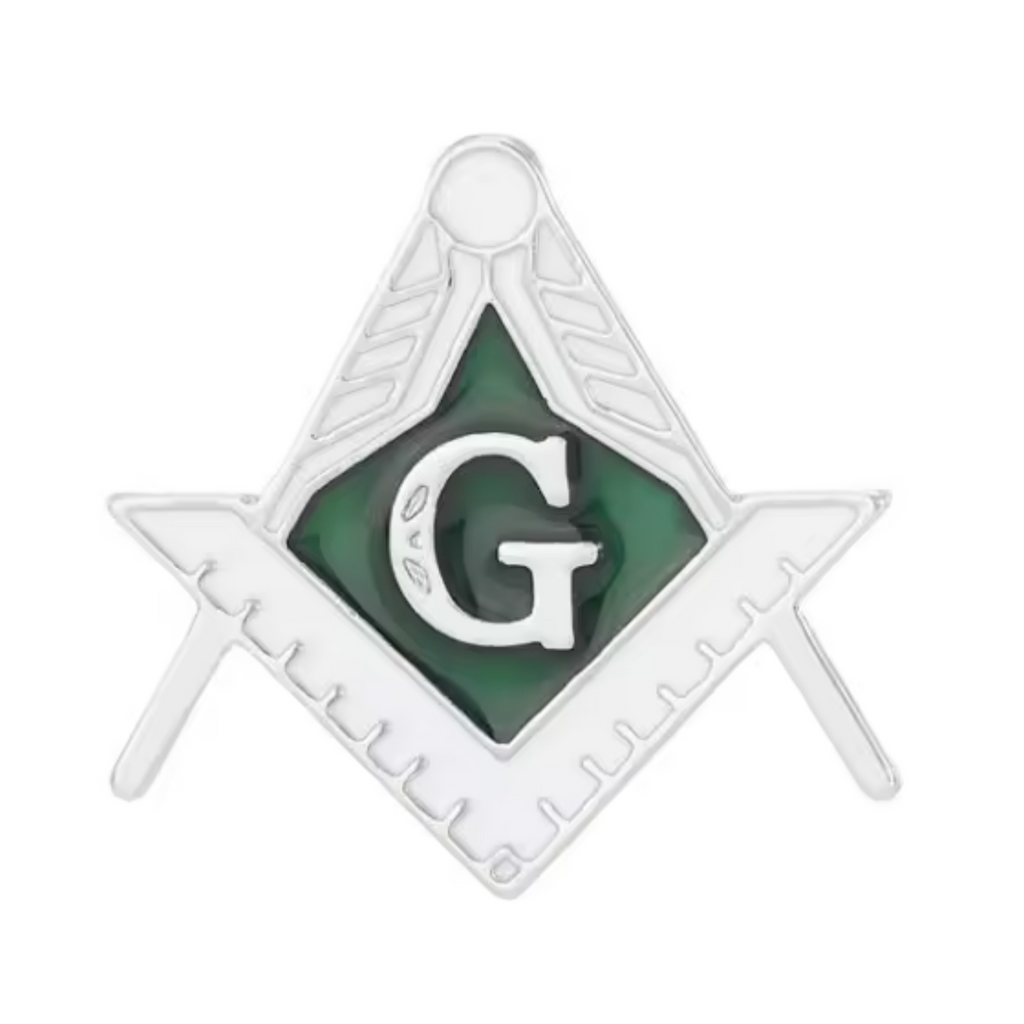 Masonic Silver & Green Free Masons Compass Pin Badge