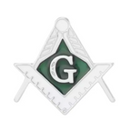 Masonic Silver & Green Free Masons Compass Pin Badge