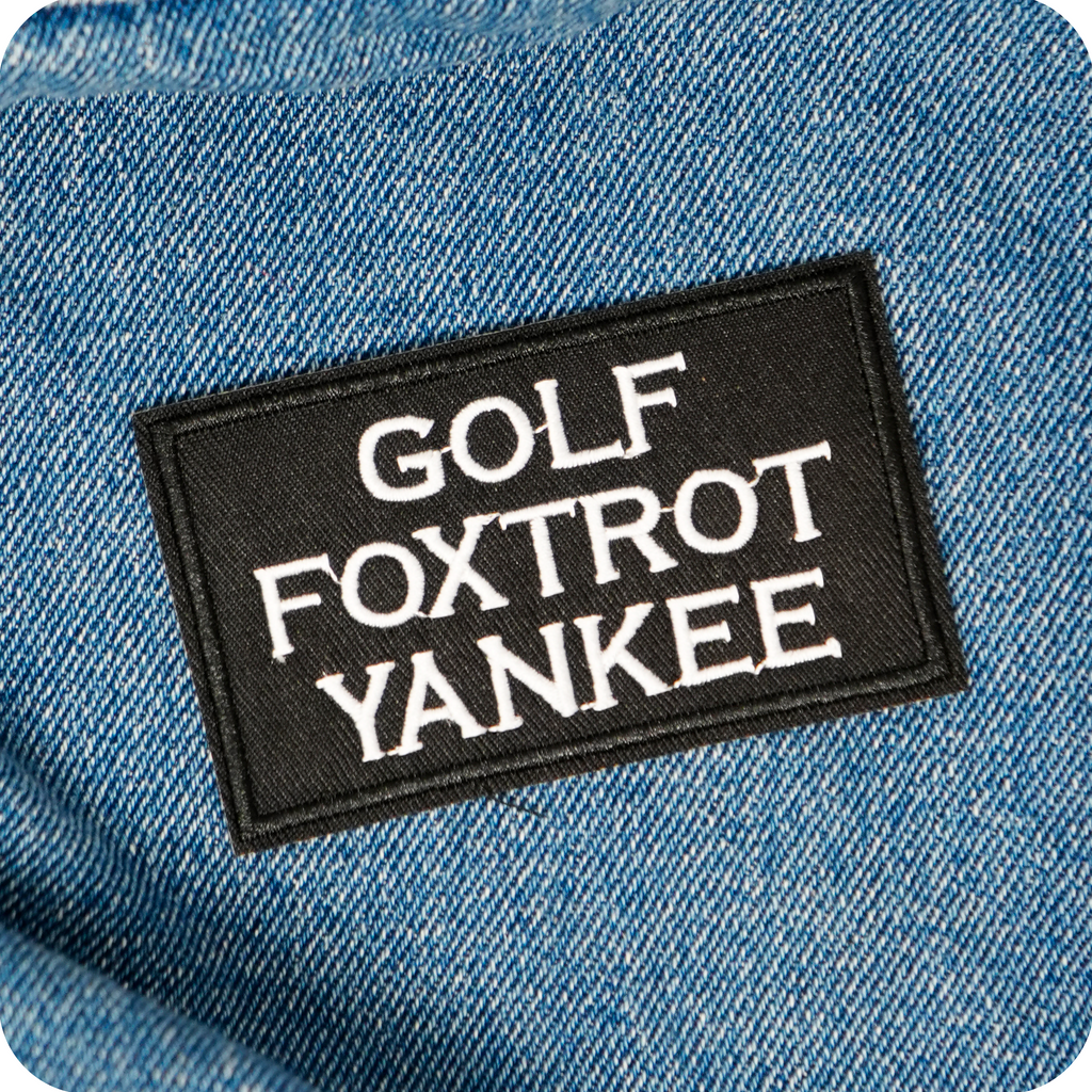 GFY Gold Foxtrot Yankie Funny Black Badge Iron On Patch (7.8 x 5cm)