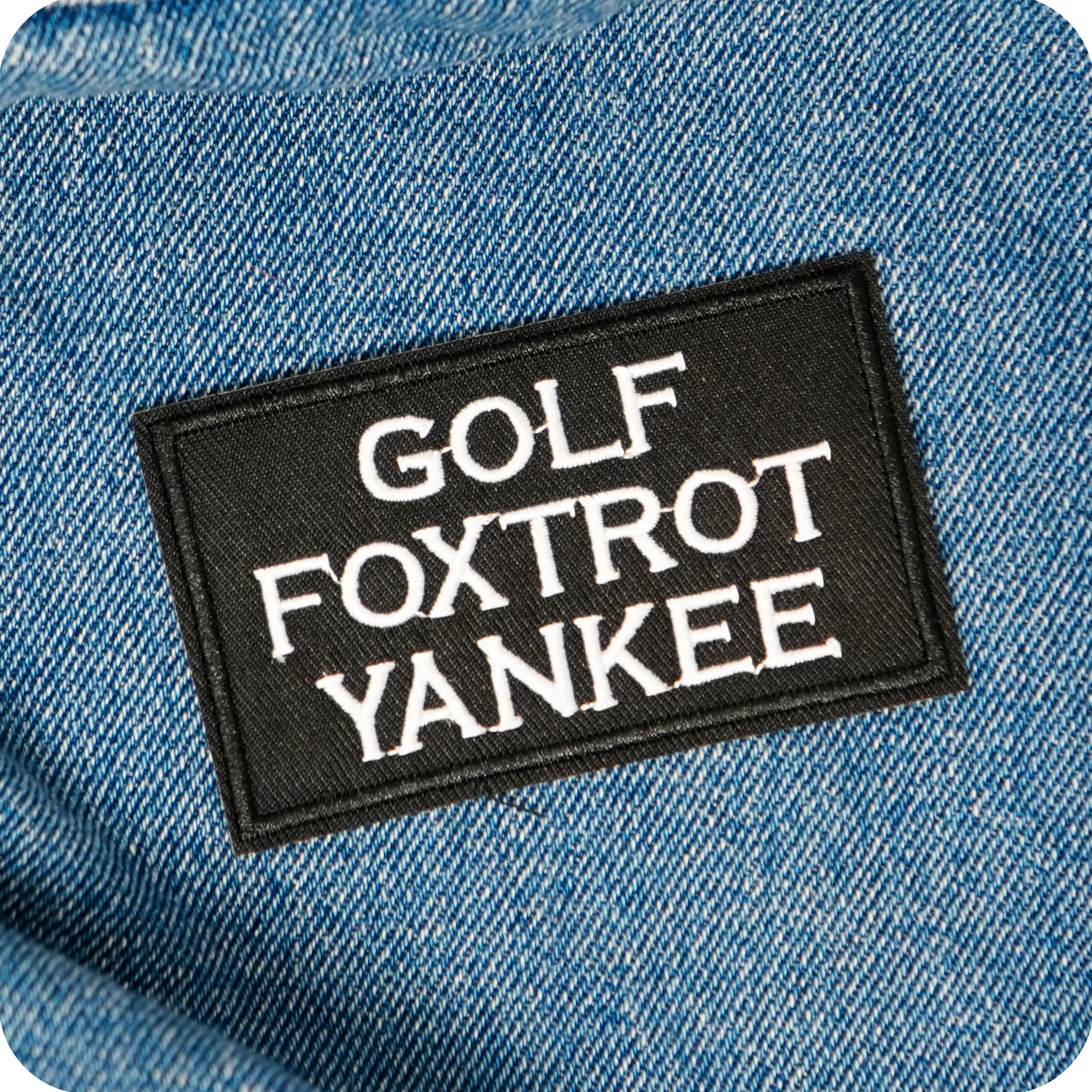 GFY Gold Foxtrot Yankie Funny Black Badge Iron On Patch (7.8 x 5cm)