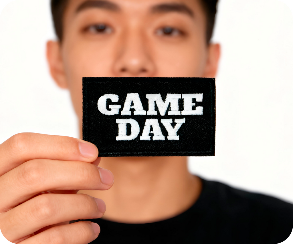 Game Day American Football Black Iron On Patch (7.8 x 5cm)