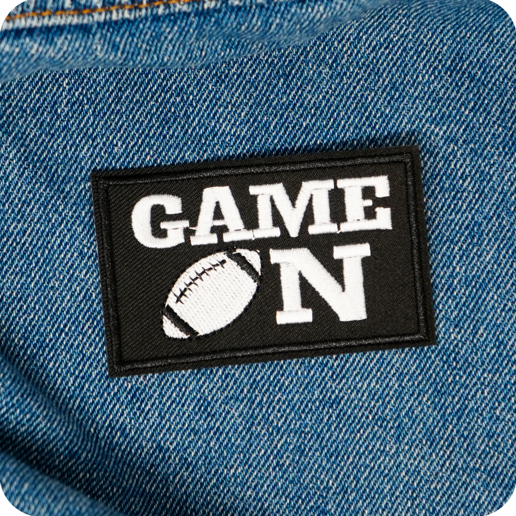 Game On American Football Black Iron On Patch (7.8 x 5cm)