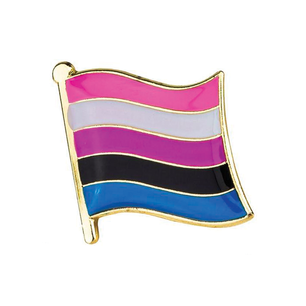 A hard enamel pin badge featuring the genderfluid flag colors in a vertical orientation with a metal butterfly clutch. © Tigoli® 2026 All Rights Reserved Panda Loco Ltd  Imagen principal del producto