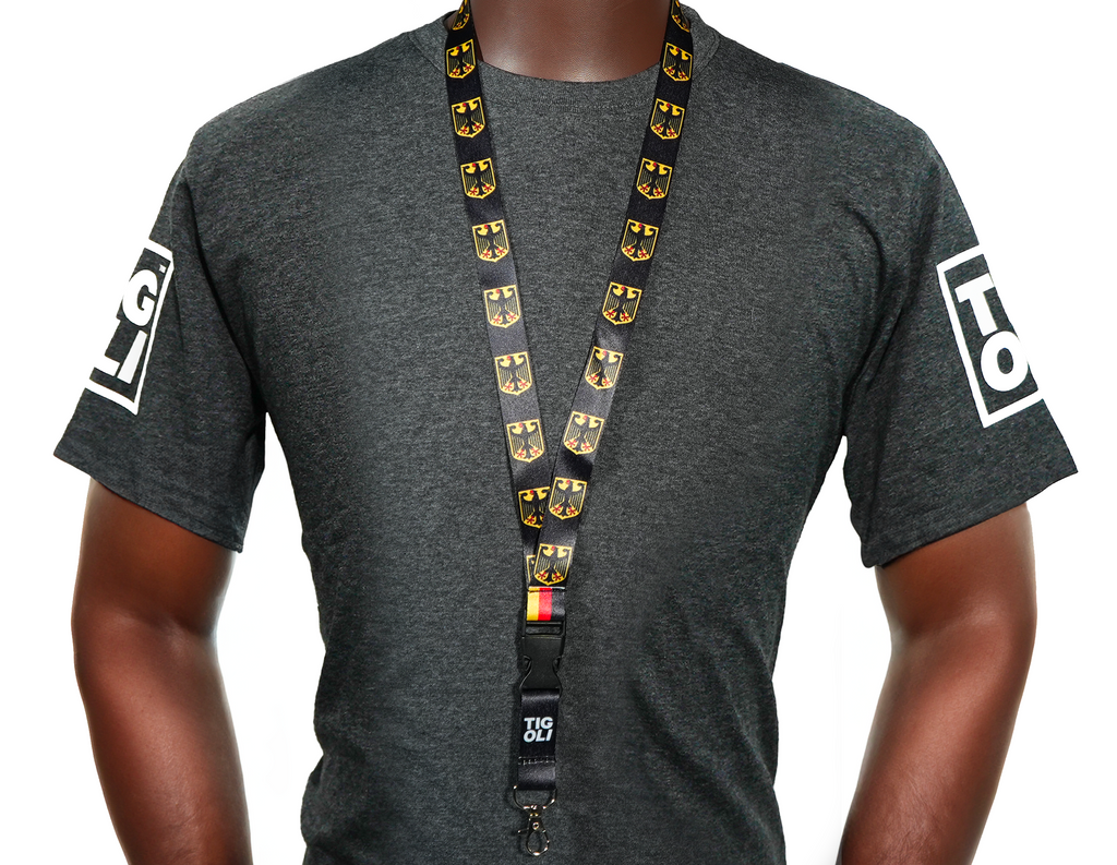 Germany Flag Lanyard – Black, Red & Gold Tricolour with Bundesadler Eagle Emblem