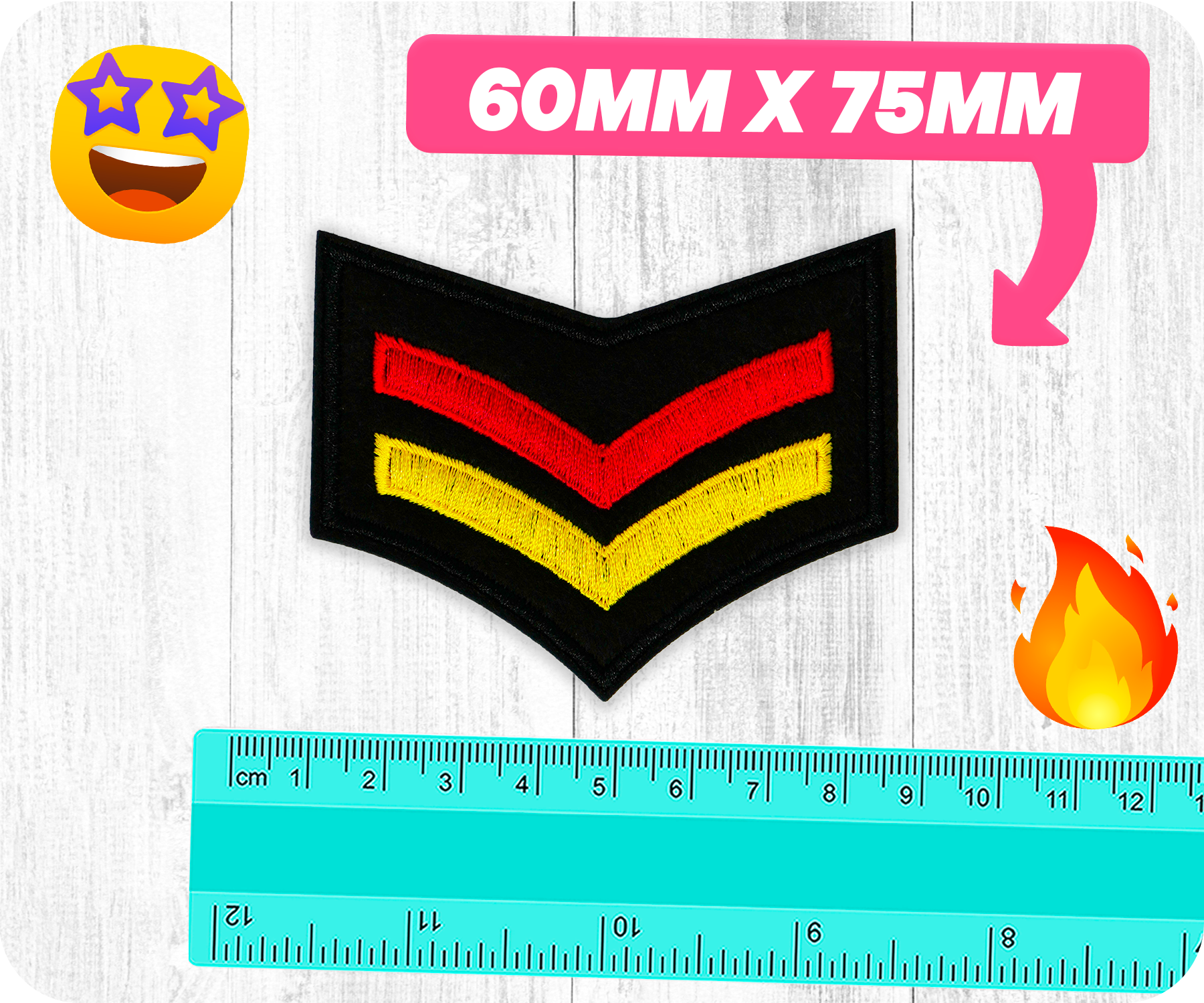 Corporal Yellow Red Germany Rank Army Iron On Patch (6 x 7.5cm)