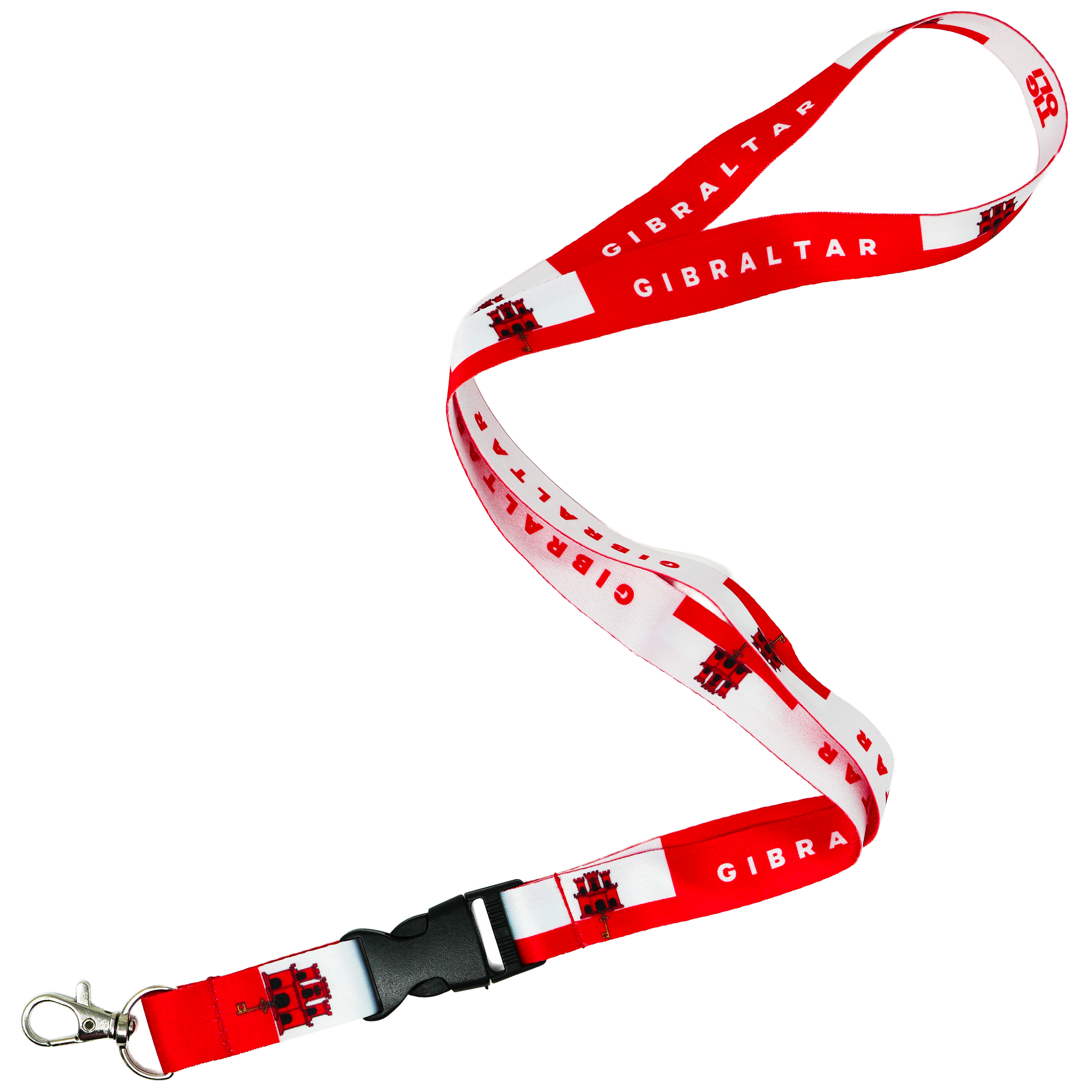 Gibraltar Flag Lanyard – Red & White Castle Key Design Main image