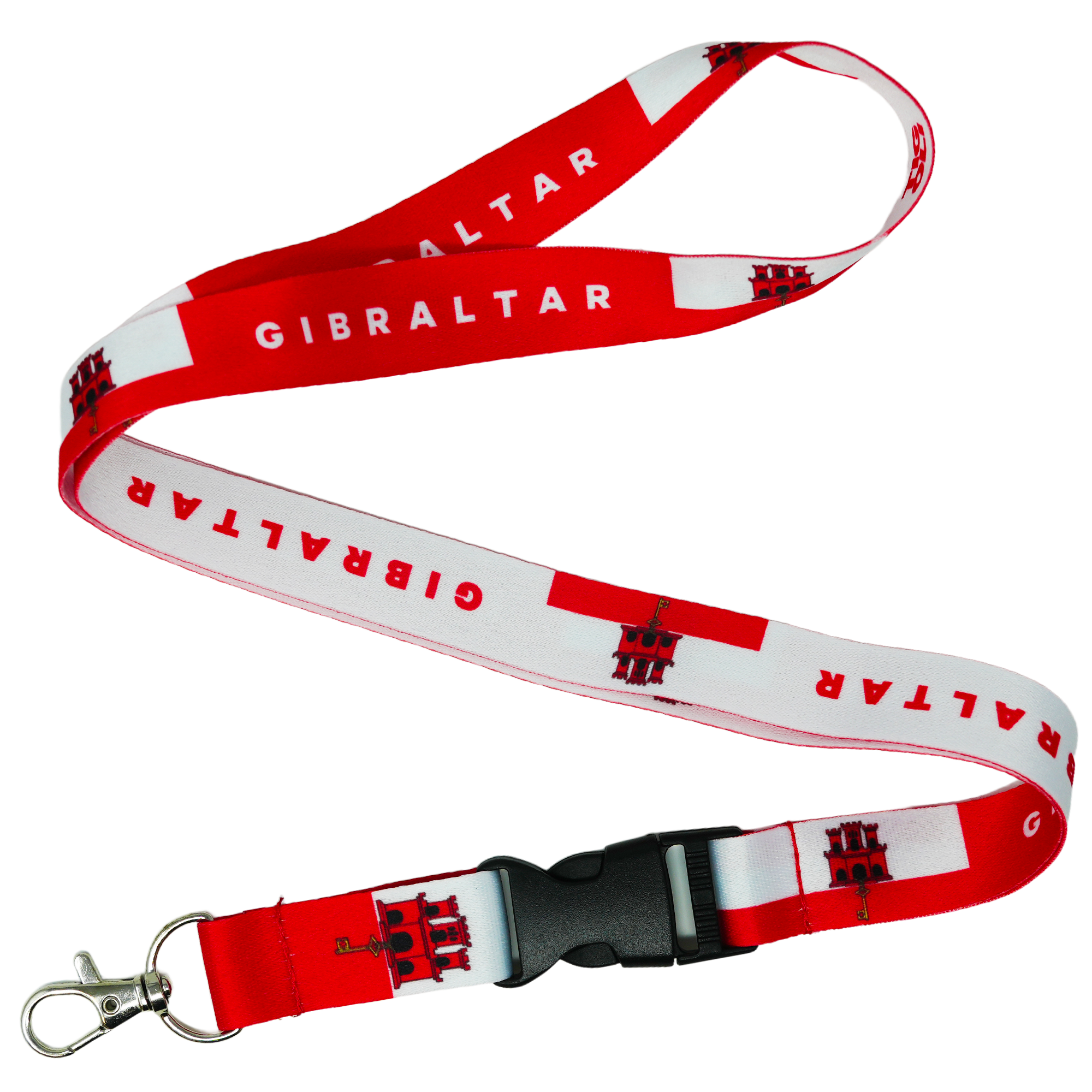Gibraltar Flag Lanyard – Red & White Castle Key Design Main image