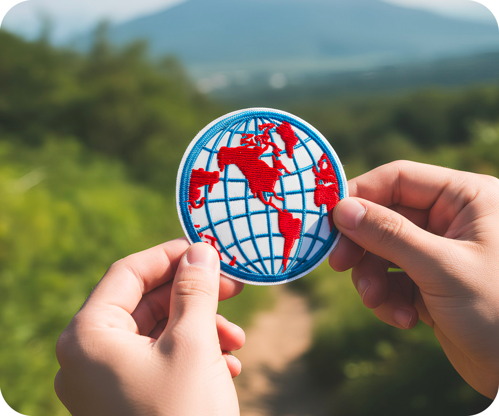 Red Earth Globe Latitude Longitude Wire On Patch (7 x 7cm)