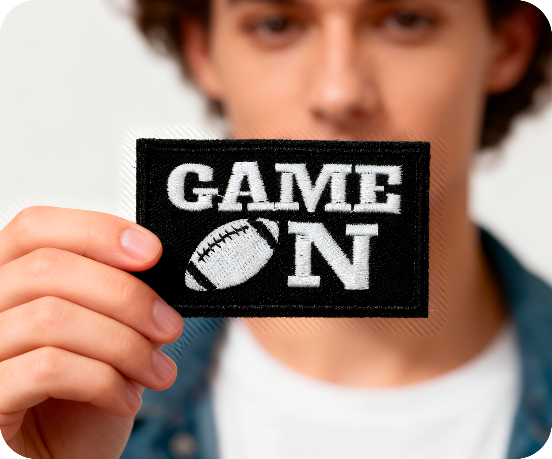 Game On American Football Black Iron On Patch (7.8 x 5cm)