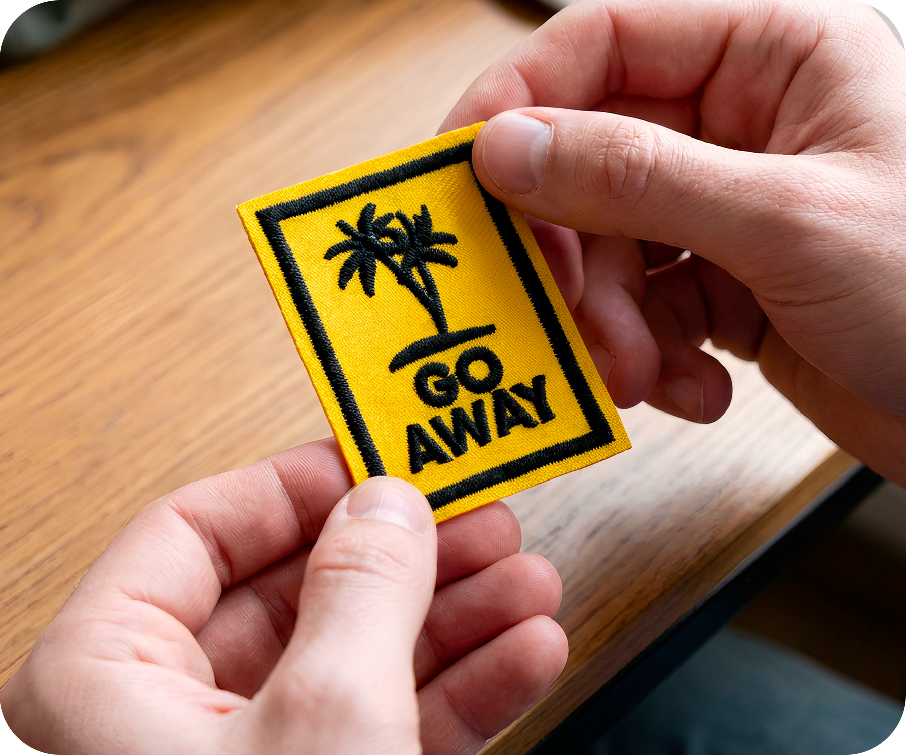 GO Away Travel Palm Trees Yellow Iron On Patch (4.5 x 6.4cm) Secondary image