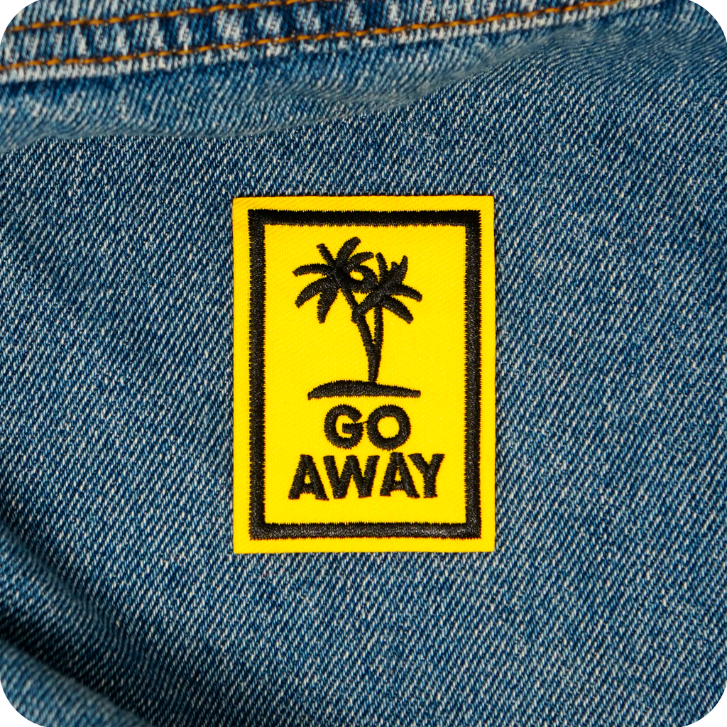 GO Away Travel Palm Trees Yellow Iron On Patch (4.5 x 6.4cm)