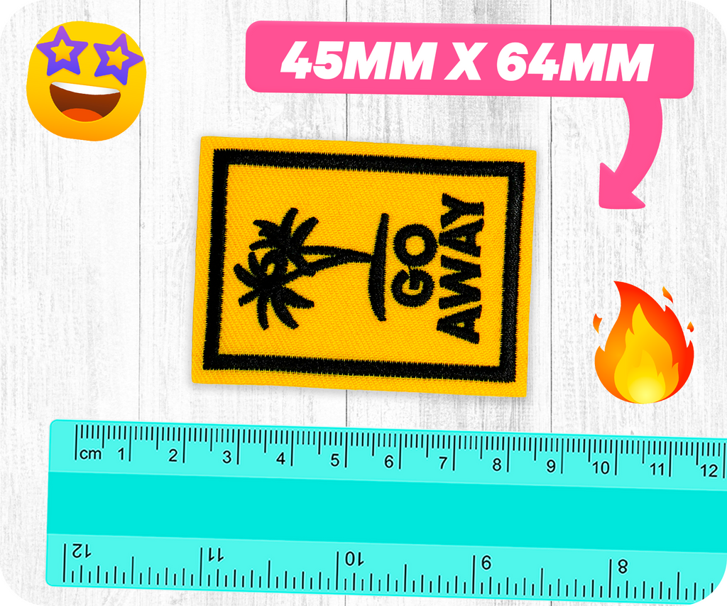 GO Away Travel Palm Trees Yellow Iron On Patch (4.5 x 6.4cm)