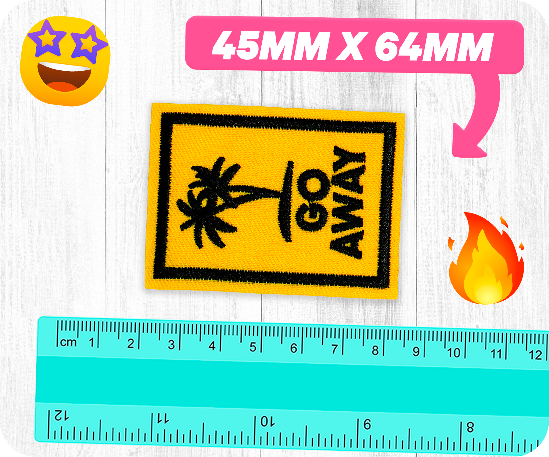 GO Away Travel Palm Trees Yellow Iron On Patch (4.5 x 6.4cm)