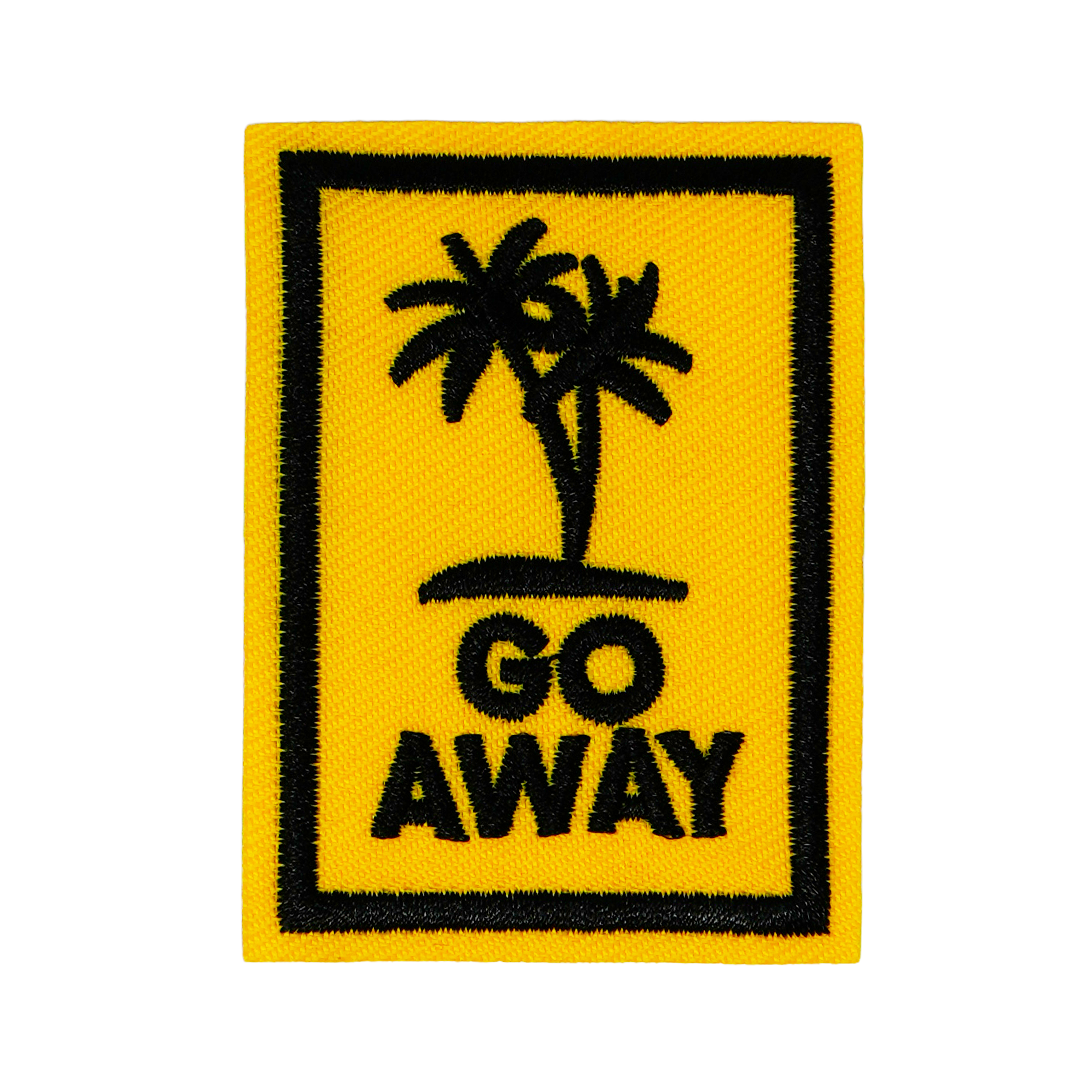 GO Away Travel Palm Trees Yellow Iron On Patch (4.5 x 6.4cm) Main image