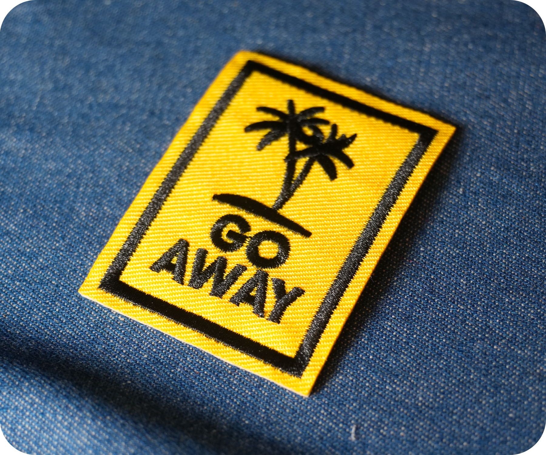 GO Away Travel Palm Trees Yellow Iron On Patch (4.5 x 6.4cm)