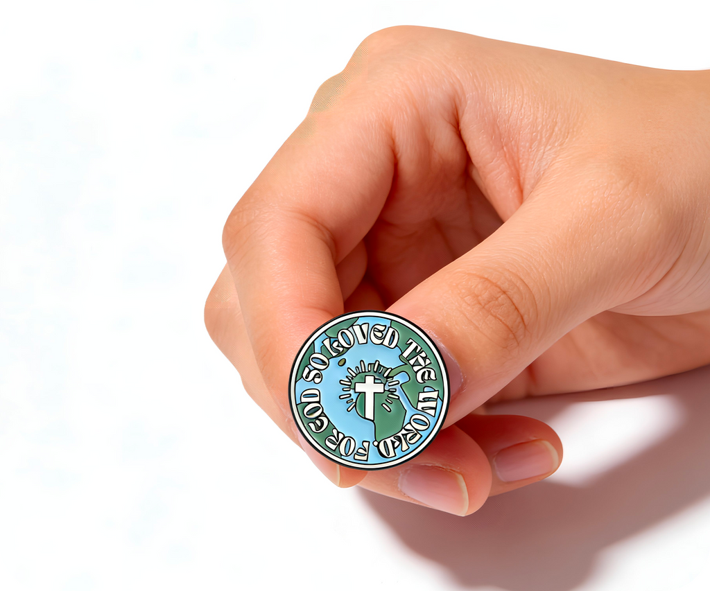 Loved The World For God Christian Global Cross Pin Badge
