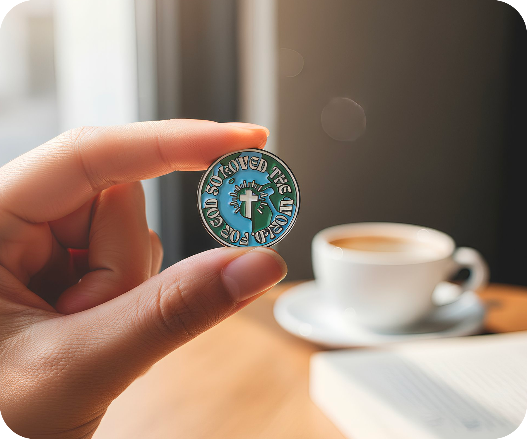 Loved The World For God Christian Global Cross Pin Badge