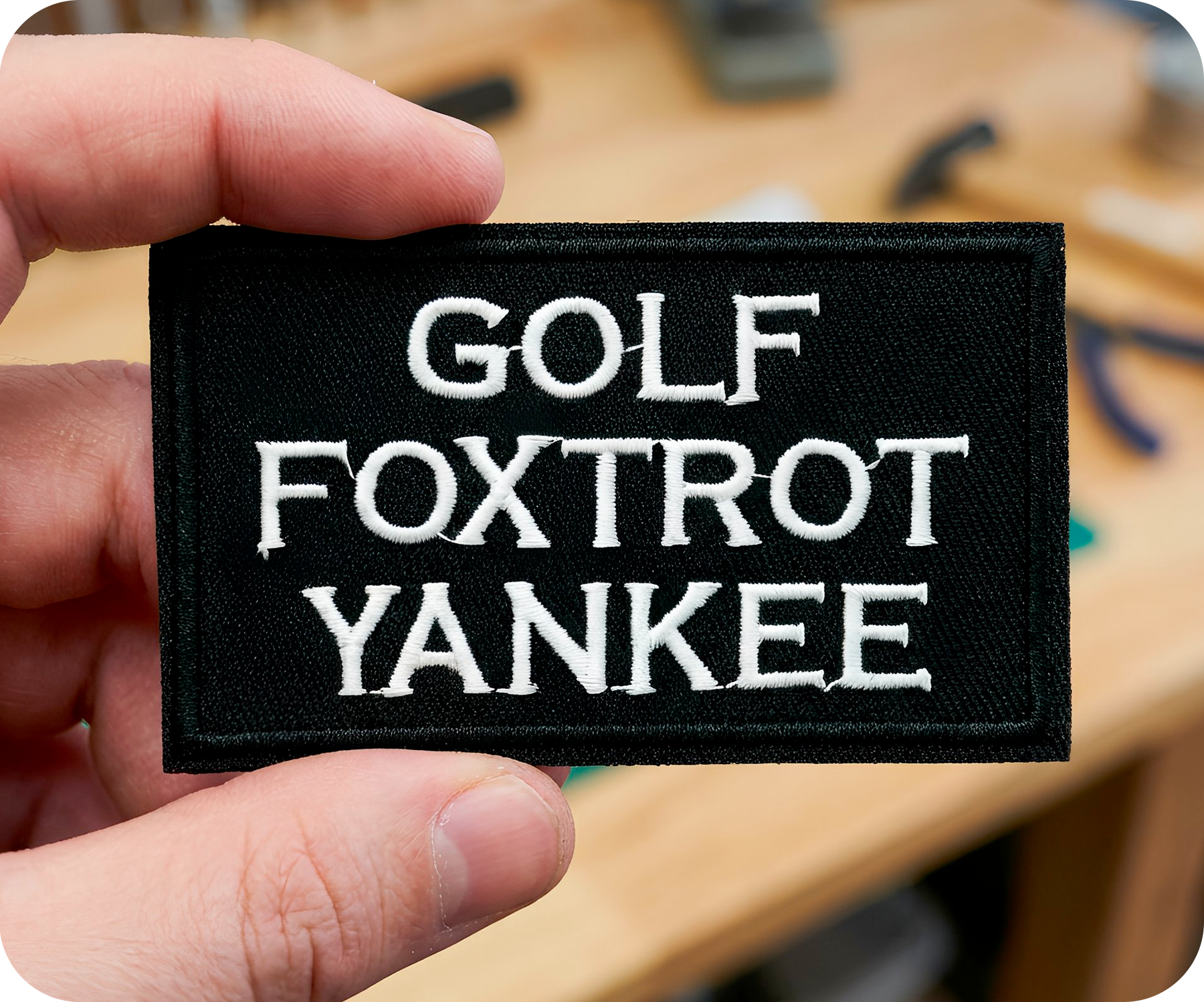 GFY Gold Foxtrot Yankie Funny Black Badge Iron On Patch (7.8 x 5cm) Secondary image