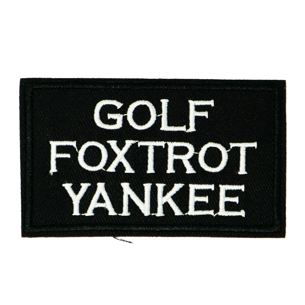GFY Gold Foxtrot Yankie Funny Black Badge Iron On Patch (7.8 x 5cm)